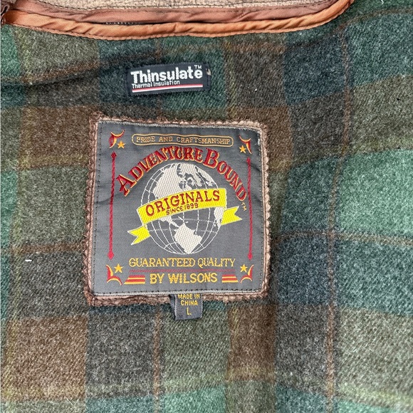 Wilsons Adventure Bound Leather Bomber Jacket Mens L Brown Thinsulate Zip Liner - Picture 5 of 6